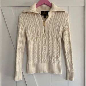 Ralph Lauren Ivory Cable Knit Half-Zip Sweater